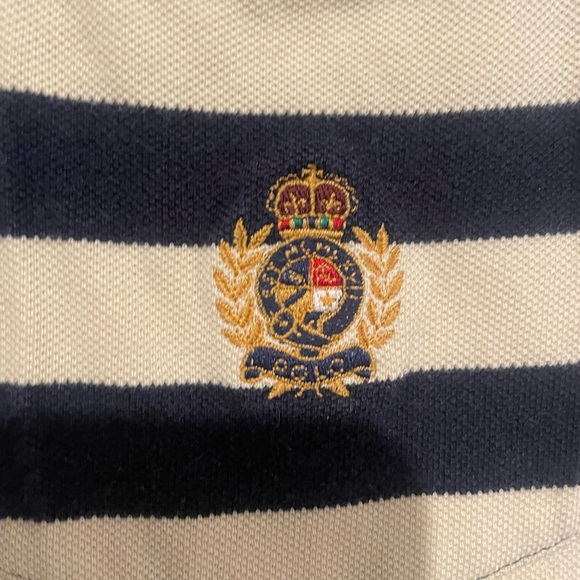 Polo Ralph Lauren Navy and Cream Striped The Big Shirt Polo Size XL With Crest - Picture 5 of 9